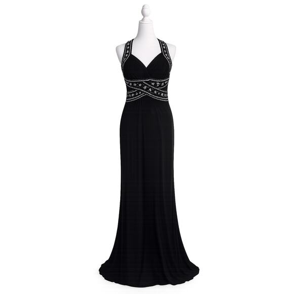 Adrianna Papell Dresses & Skirts - Adrianna Papell Haley Logan Black Beaded Gown Dress Size 5/6 Open Back